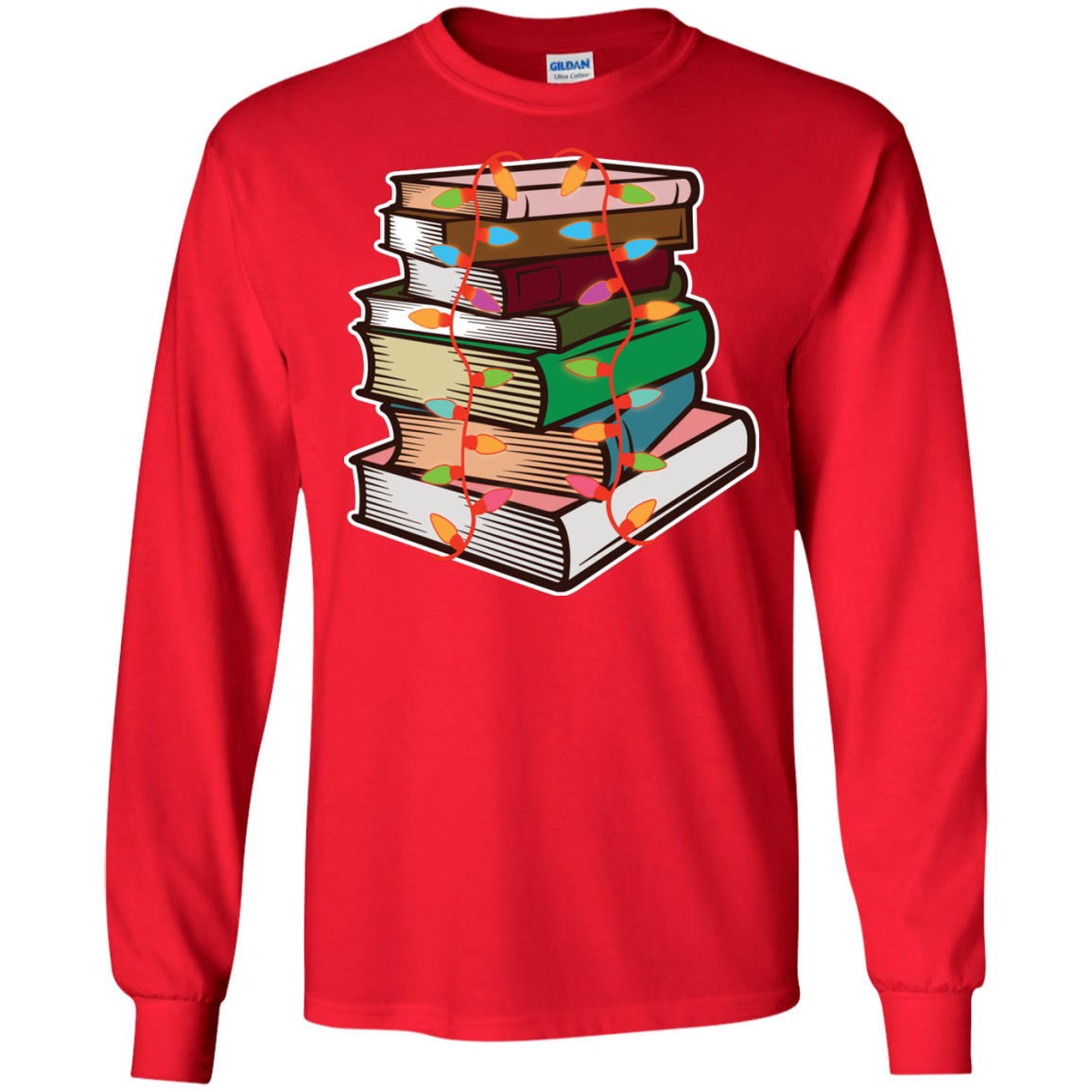 Fairy Lights Christmas Gift T-shirt Book Lover Red