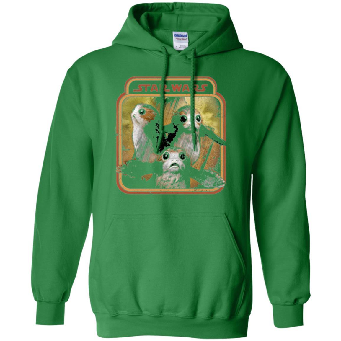 Film T-shirt Star Wars Last Jedi Porg Triplets Retro Box Graphic Irish Green