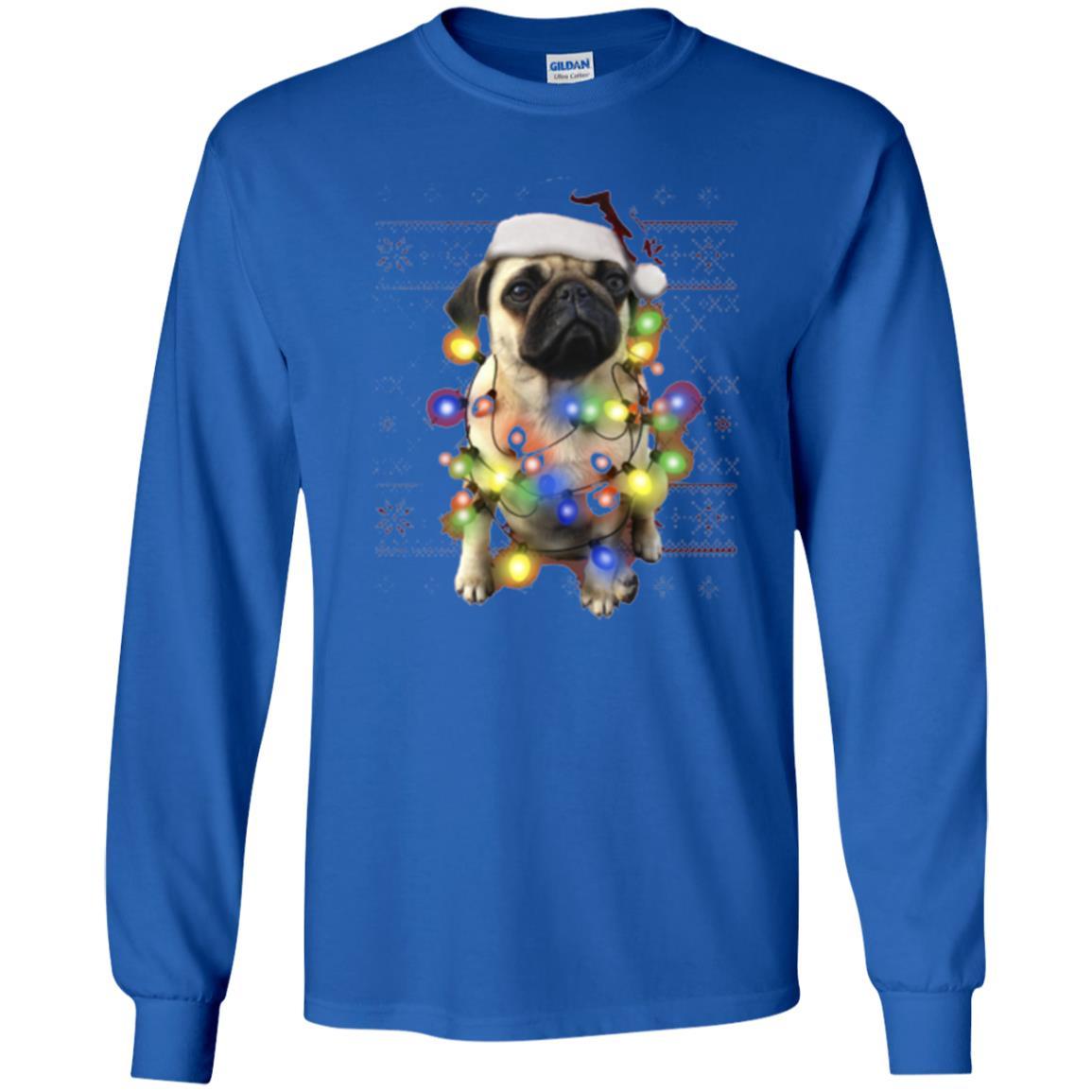 Dog Lover T-shirt Ugly Sweater Photoreal Christmas Lights Pug Graphic Royal