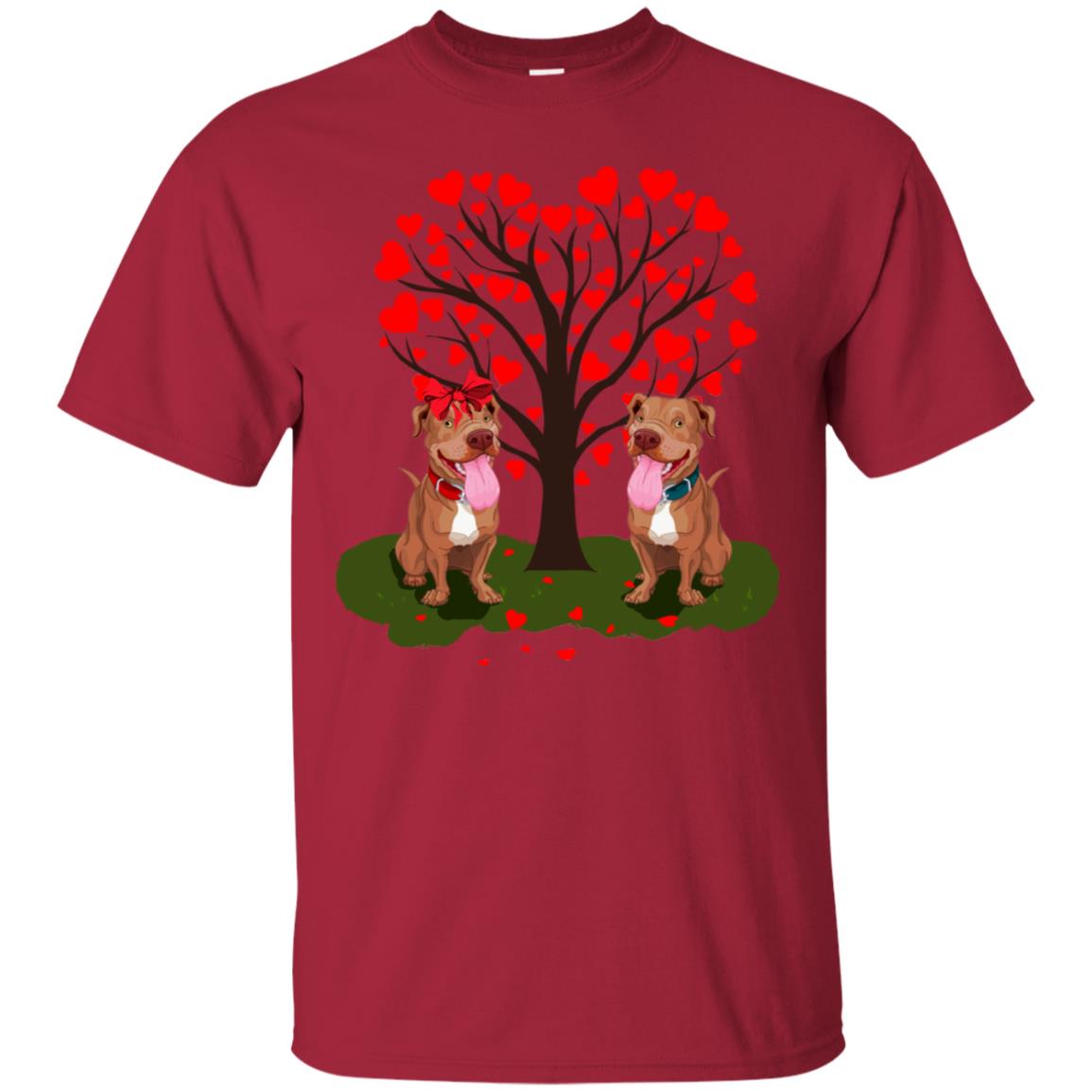 Valentine Pitbull Couple Heart Tree Shirt Cardinal