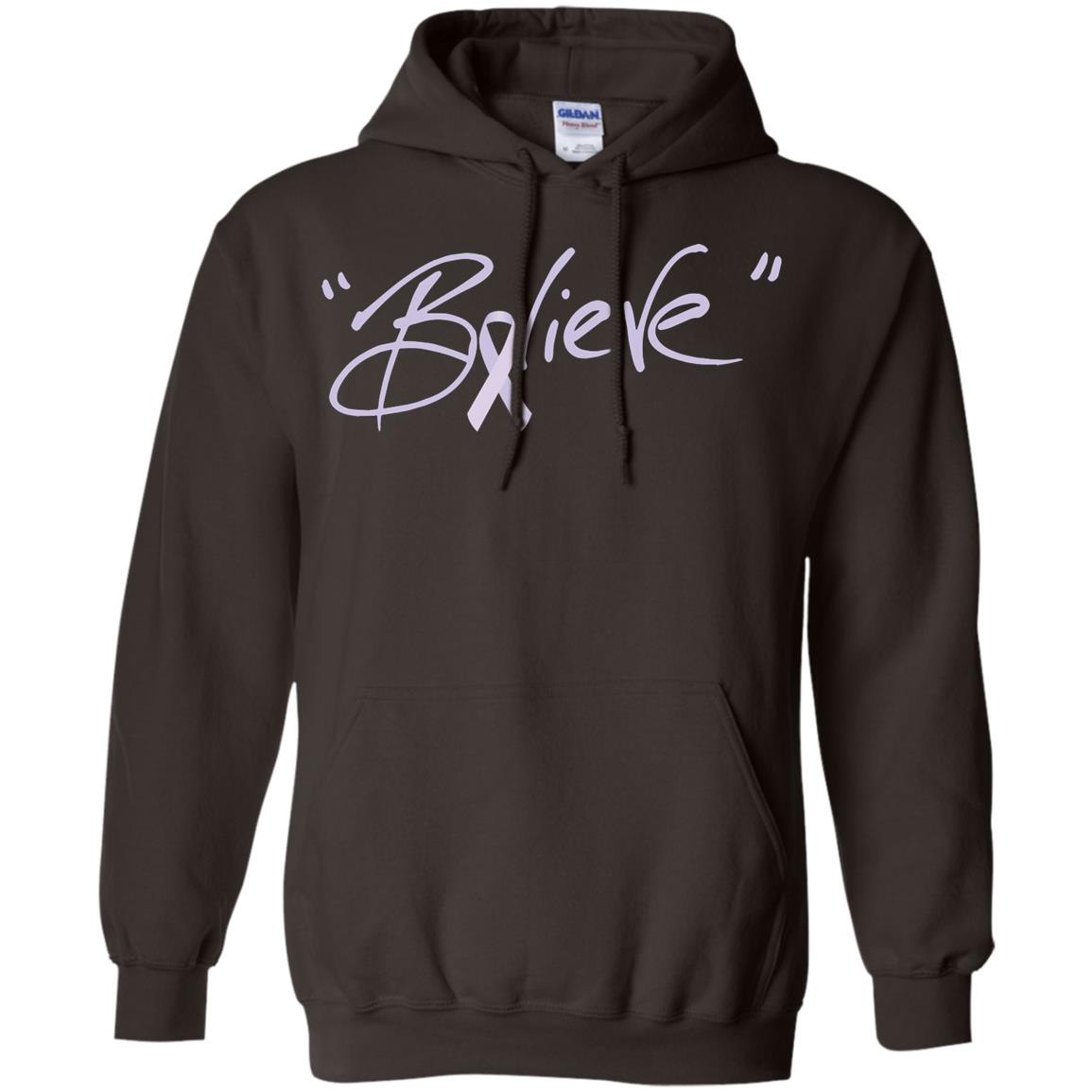 All Cancer Awareness Shirt Lavender Ribbon Believe Dark Chocolate