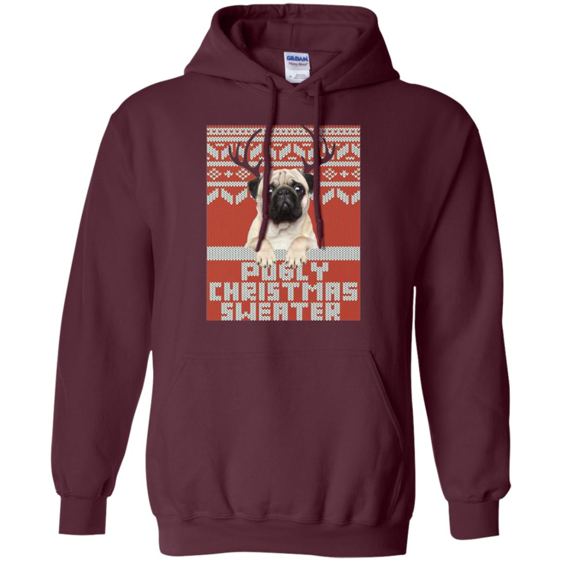 Dog Lovers T-shirt Pugly Christmas Sweater Maroon