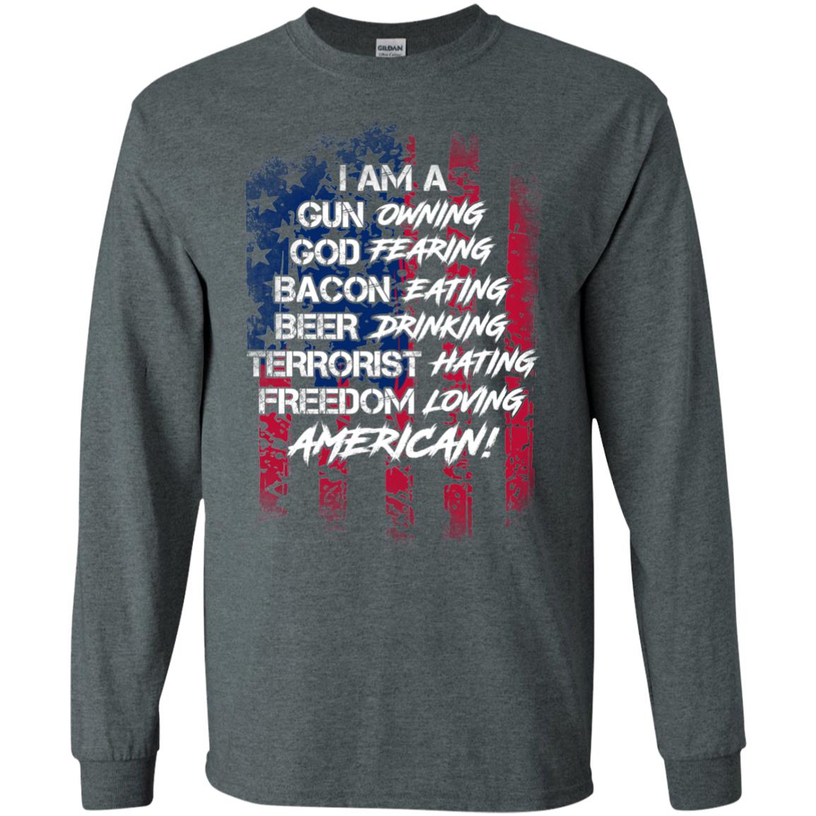 Military T-shirt I Am A Gun Owning God Fearing Bacon Eating Dark Heather