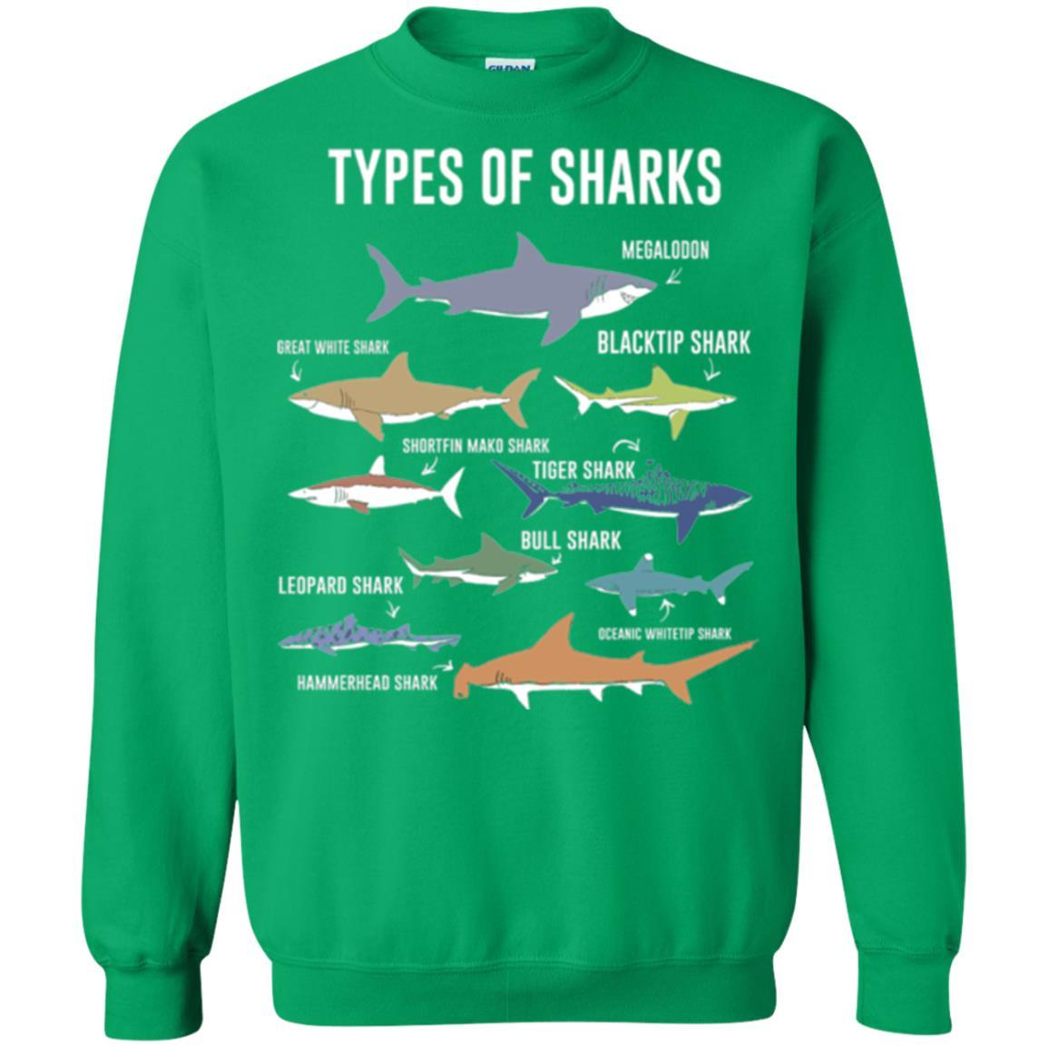 Shark Lover T-shirt 9 Types Of Sharks Ocean Irish Green