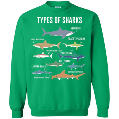 Shark Lover T-shirt 9 Types Of Sharks Ocean Irish Green