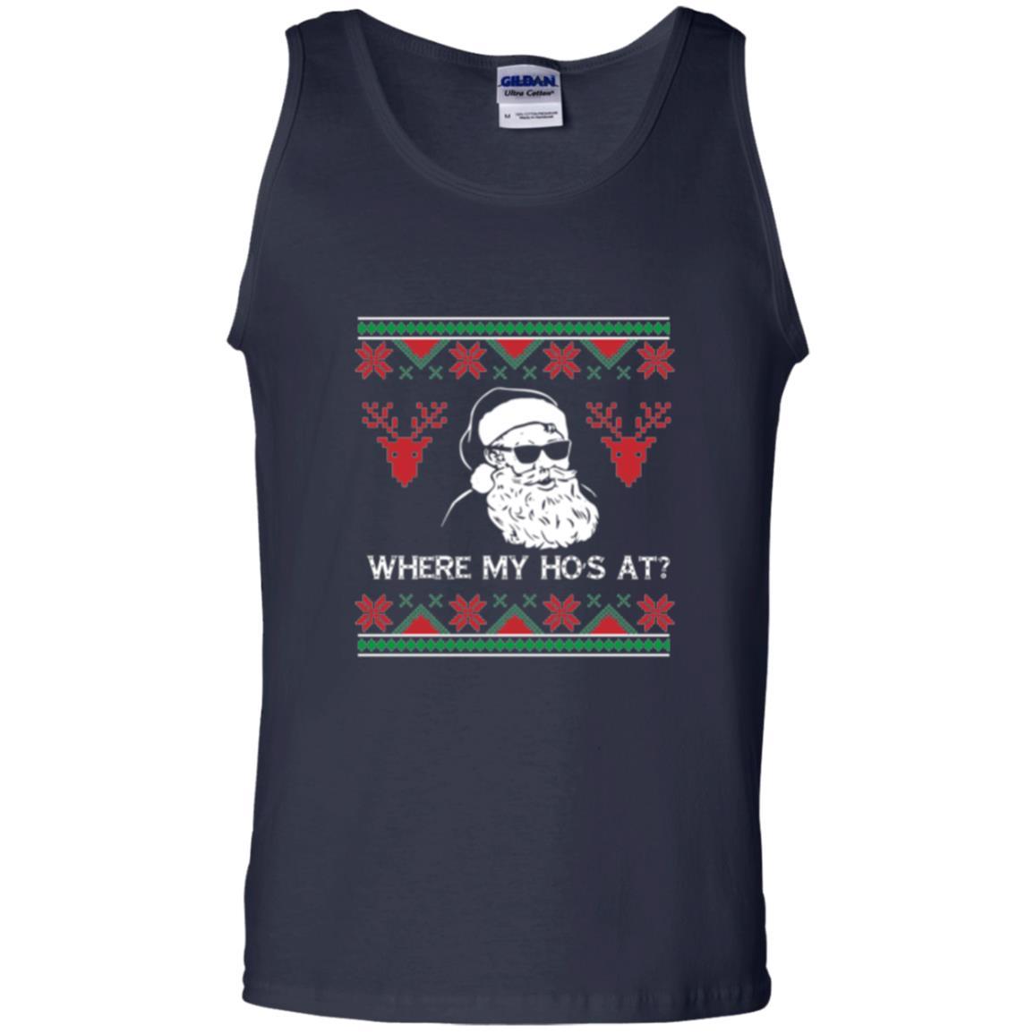 Christmas T-shirt Santa Claus Where My Hos At T-shirt Navy