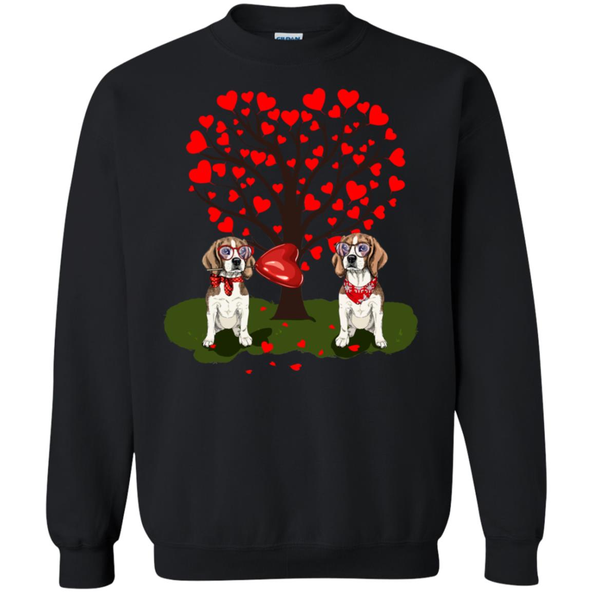 Valentine Beagle Couple Heart Tree Shirt Black