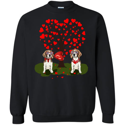 Valentine Beagle Couple Heart Tree Shirt Black