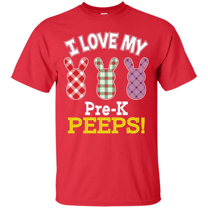 Teacher Easter Day T-shirt I Love My Pre-k Peeps Cute Bunny Red