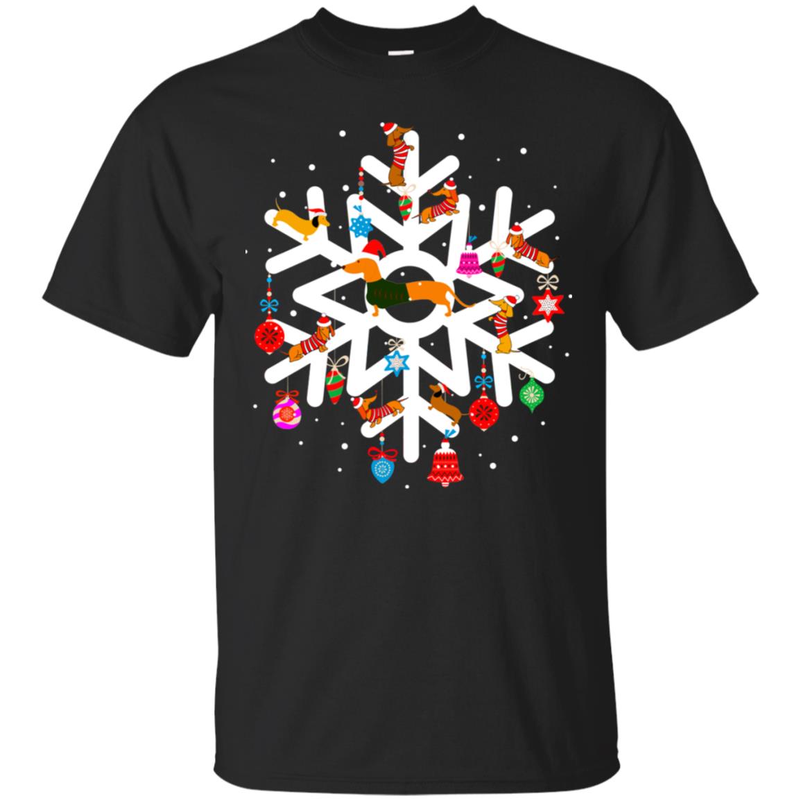 Winter Snow Flower Decorating Bauble And Dachshund X-mas Gift Shirt Black