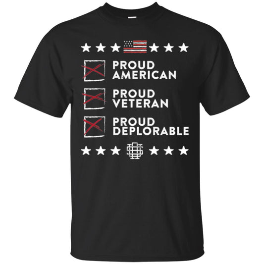 American T-shirt Proud American, Proud Veteran, Proud Deplorable Black
