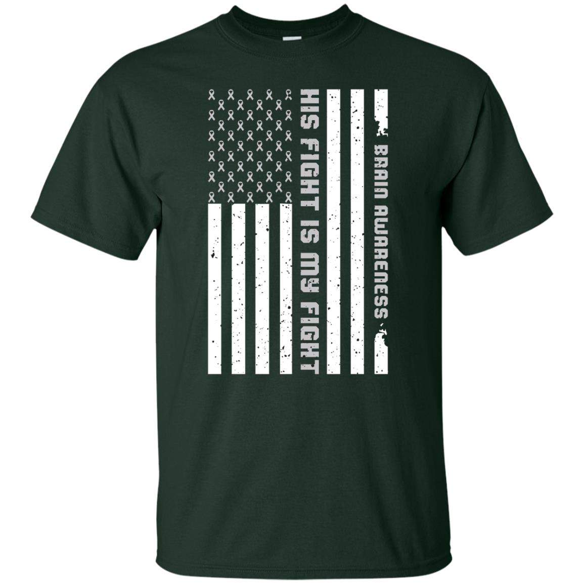Brain Awareness His Fight Is My Fight Grey Ribbon Stars Flag Of Usa Shirt Forest