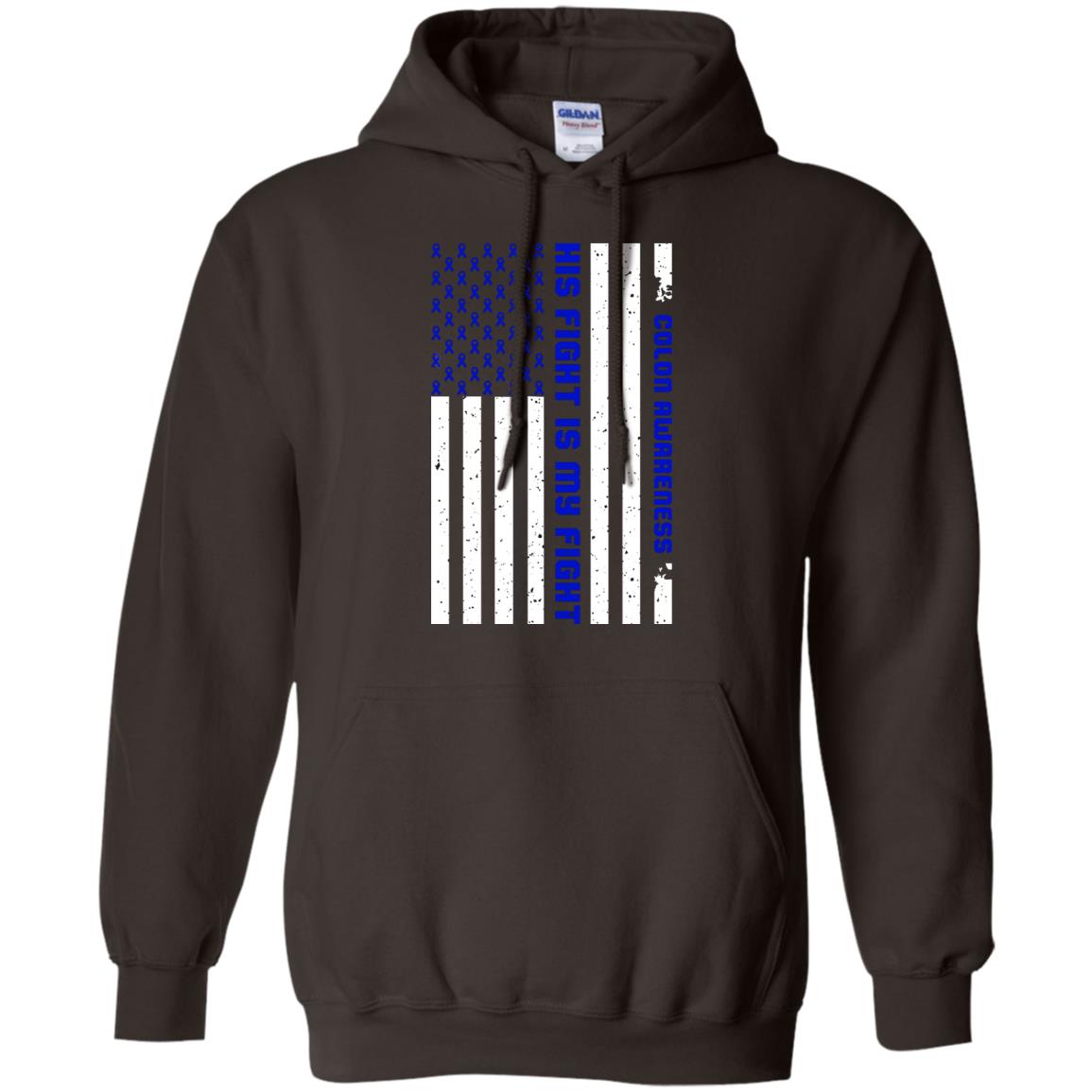 Colon Awareness His Fight Is My Fight Dark Blue Ribbon Stars Flag Of Usa Shirt Dark Chocolate