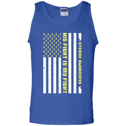 Uterine Awareness His Fight Is My Fight Peach Ribbon Stars Flag Of Usa Shirt Royal