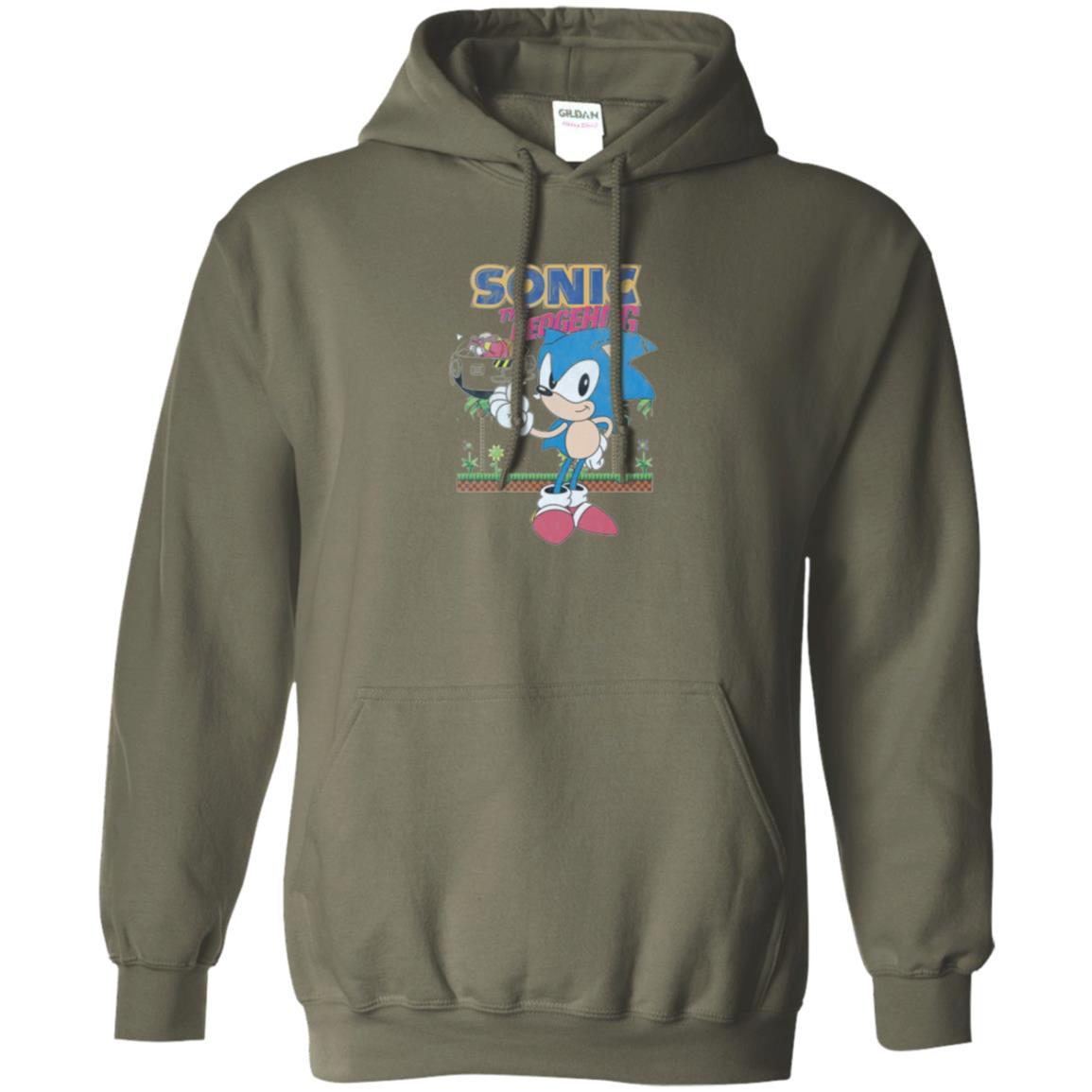 Gamer T-shirt Sega Sonic The Hedgehog Battles Dr. Eggman Robotnik Military Green