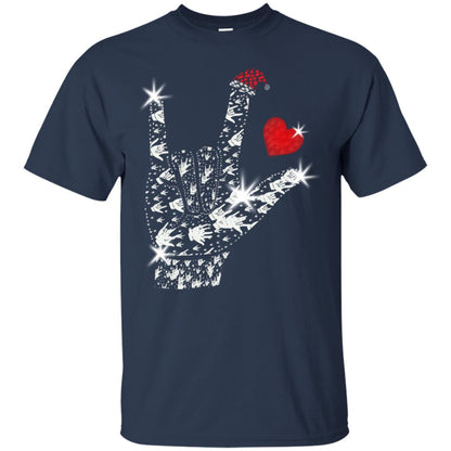 Rocknroll Sign Hand With Santa Claus Hat X-mas Shirt For Rock Music Lovers Navy