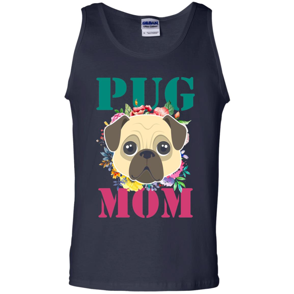 Floral Pug Mom T-shirt Puppy Pet Lover Navy