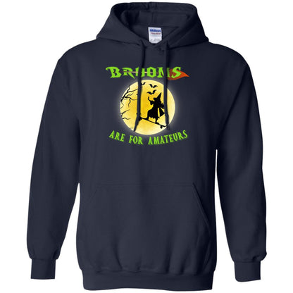 Brooms Are For Amateurs Witches Ride Skateboard Funny Halloween Shirt Navy