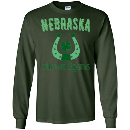 Nebraska Shenanigans Horseshoe Clover St Patrick_s Day T-shirt Forest Green