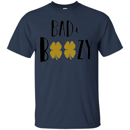 Bad And Boozy Funny Saint Patrick Day Drinking T-shirt Navy