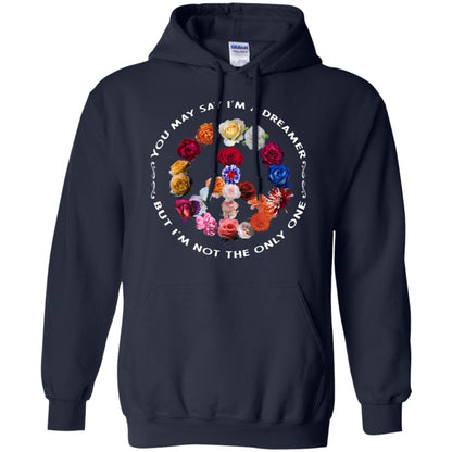 You May Say I_m A Dreamer But I_m Not The Only One Floral Peace Sign Shirt Navy