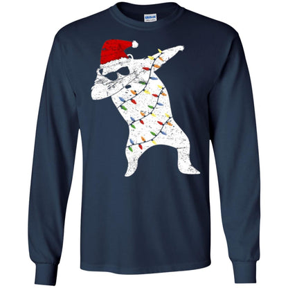 Christmas T-shirt Santa Bear Dabbing Lights Sunglasses Navy