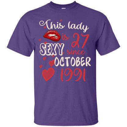 This Lady Is 27 Sexy Since October 1991 27th Birthday Shirt For October Womens Purple