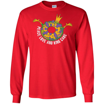 Mardi Gras T-shirt Peace Love And King Cake Red