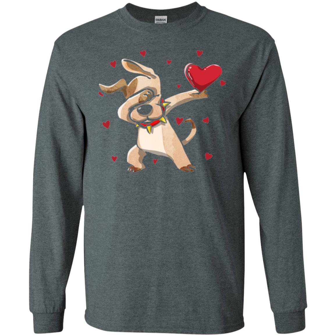 Funny Dabbing Dog Valentine_s Day T-shirt Dark Heather