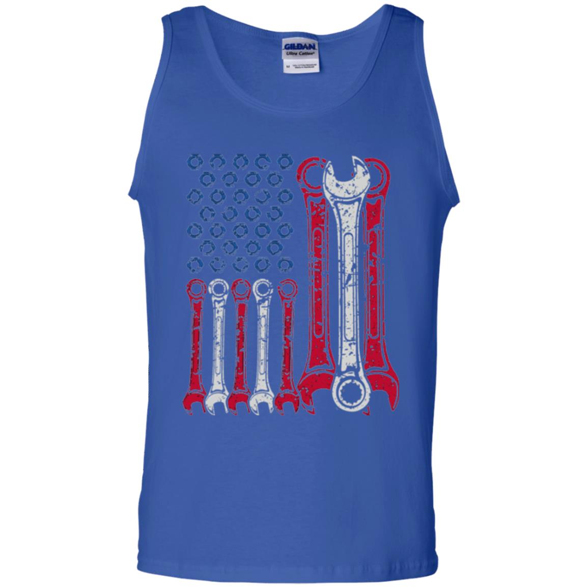 Mechanic T-shirt Usa Red White Blue American Flag Royal