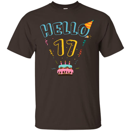 Hello 17 Seventeen Years Old 17th 2001s Birthday Gift Shirt Dark Chocolate
