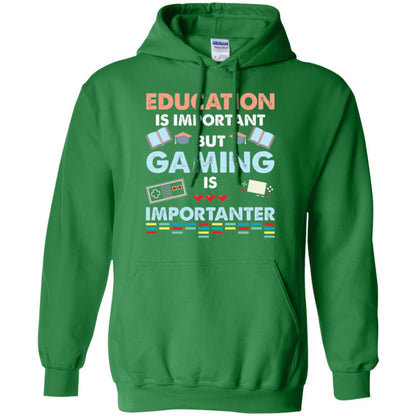 Education Is Important But Gaming Importanter Gamer T-shirt Irish Green