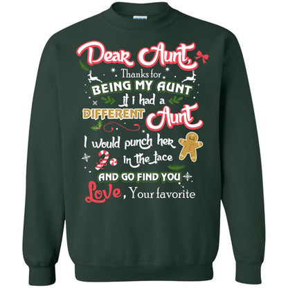Dear Aunt Thank For Being My Aunt Christmas Holiday T-shirt Forest Green
