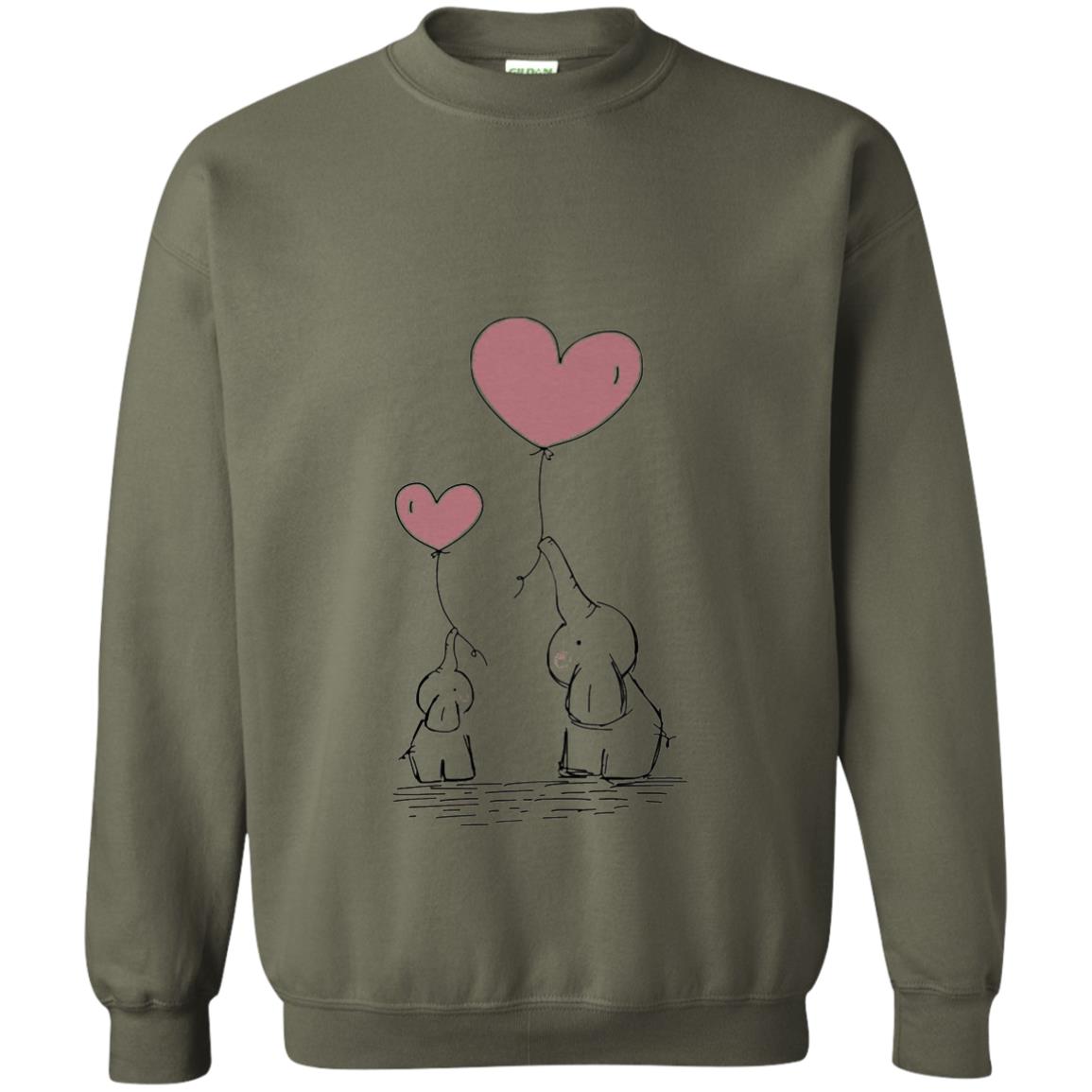 Elephants Mom Heart Balloons Family Shirt Military Green