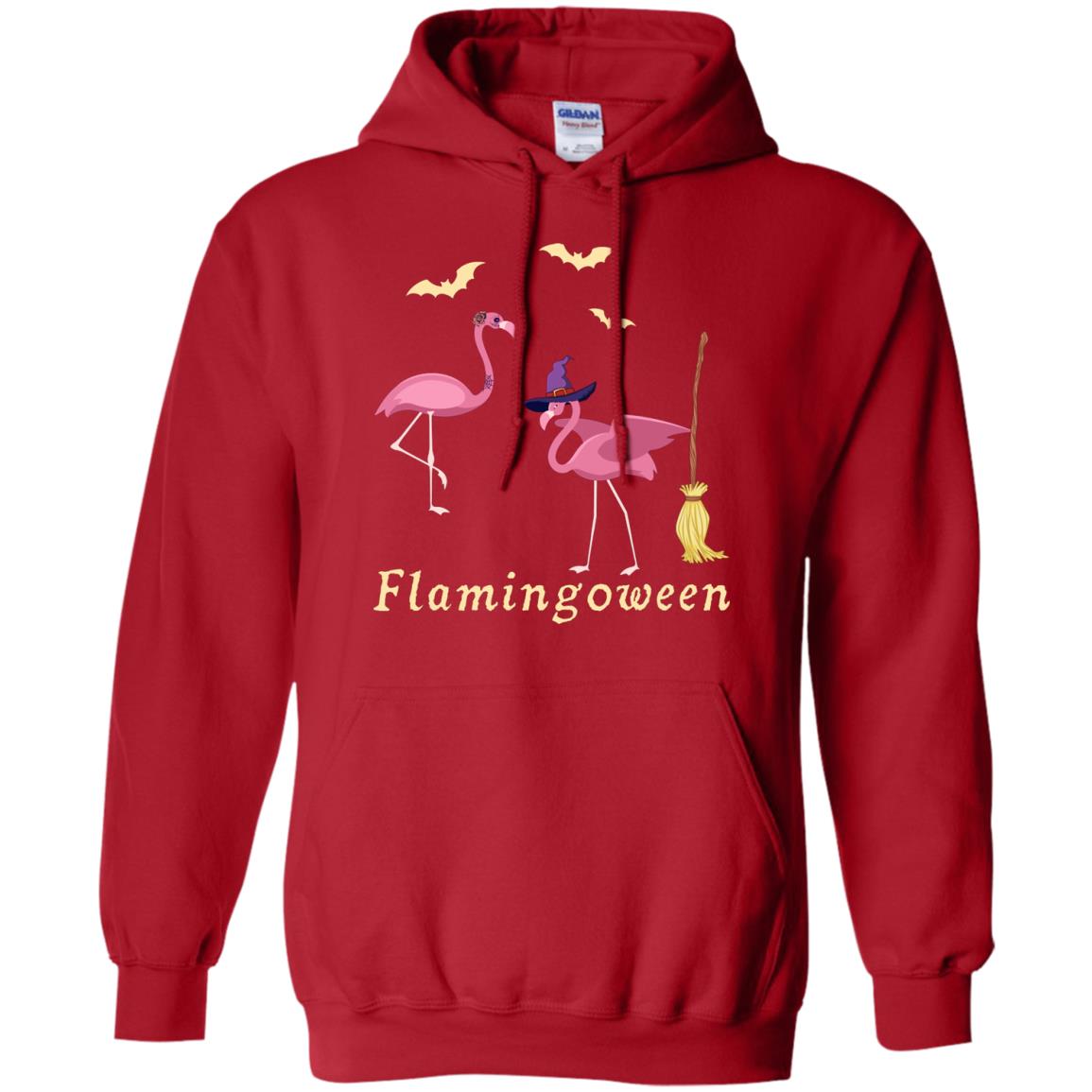 Flamingoween Flamingo Wicth Ride Stick Funny Quote On Haloween Gift Shirt Red