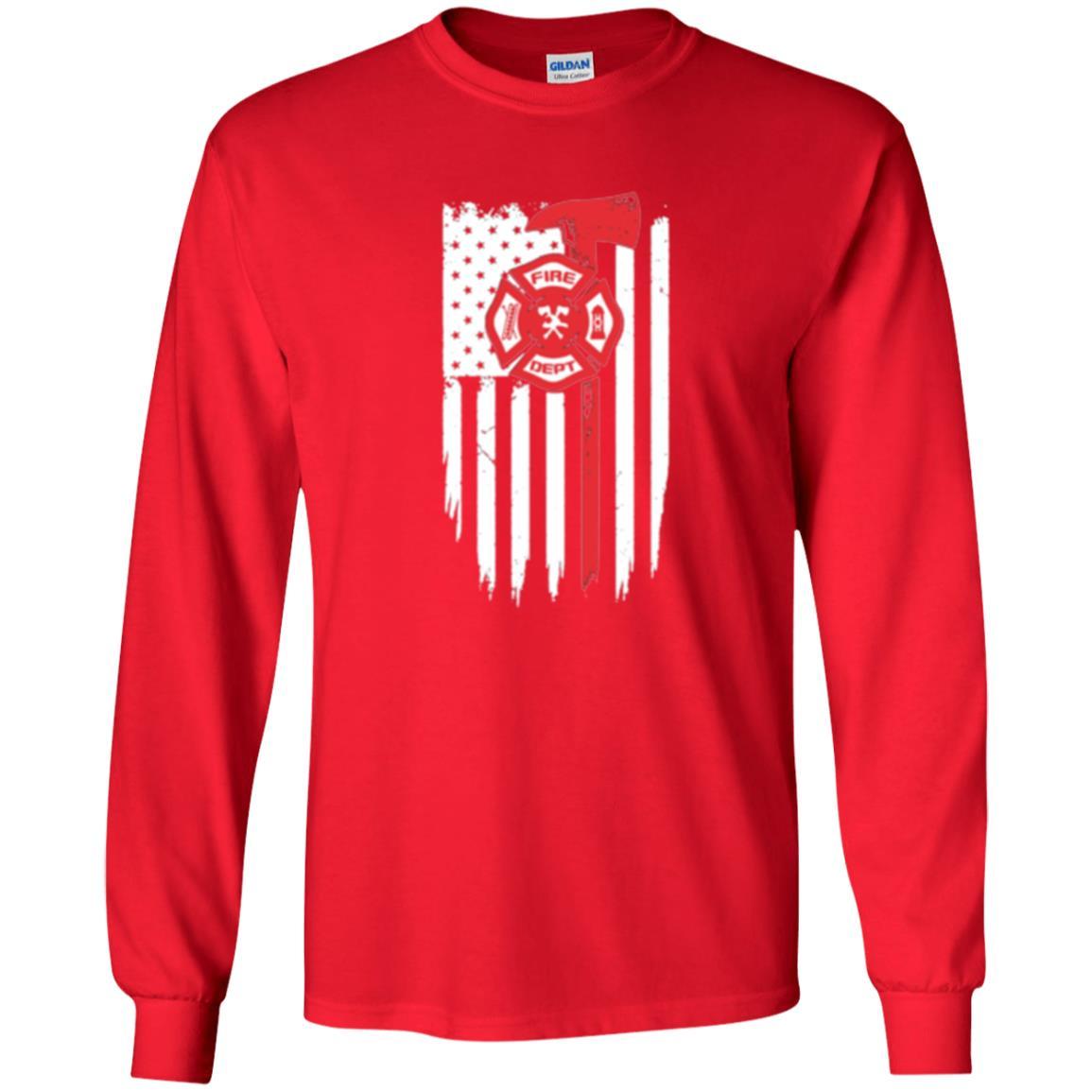 Firefighter T-shirt American Flag Proud Of Us Fireman Red