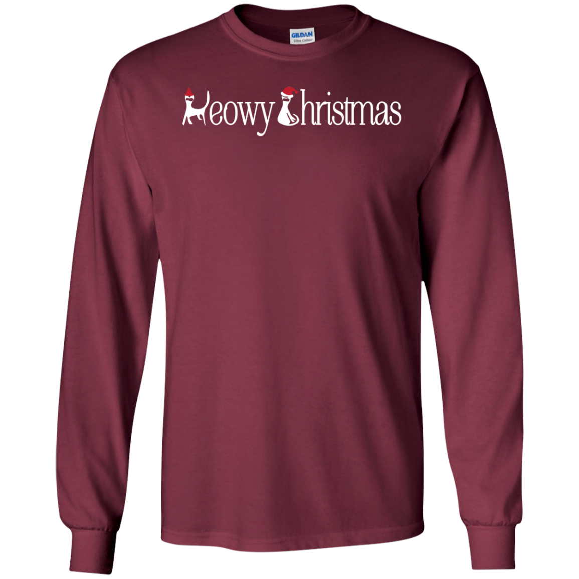 Christmas T-shirt Meowy Christmas Maroon