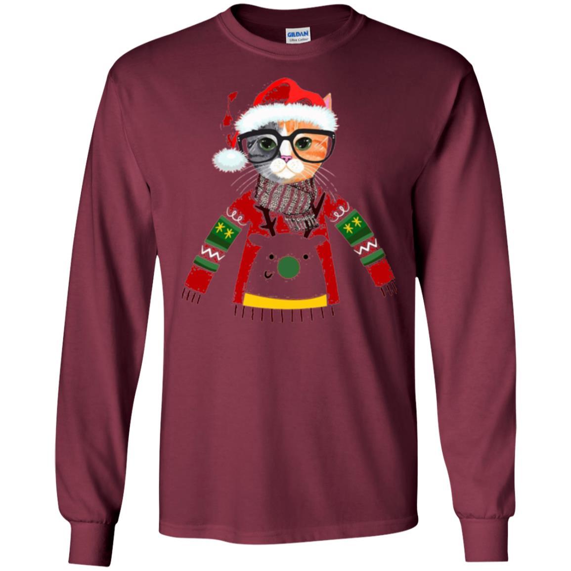 Christmas T-shirt Cat Lover Meowy Christmas T-shirt Maroon
