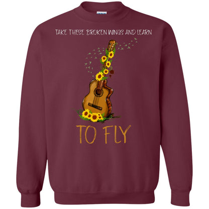 Take These Broken Wings And Learn To Fly Guitar Quote Shirt Maroon