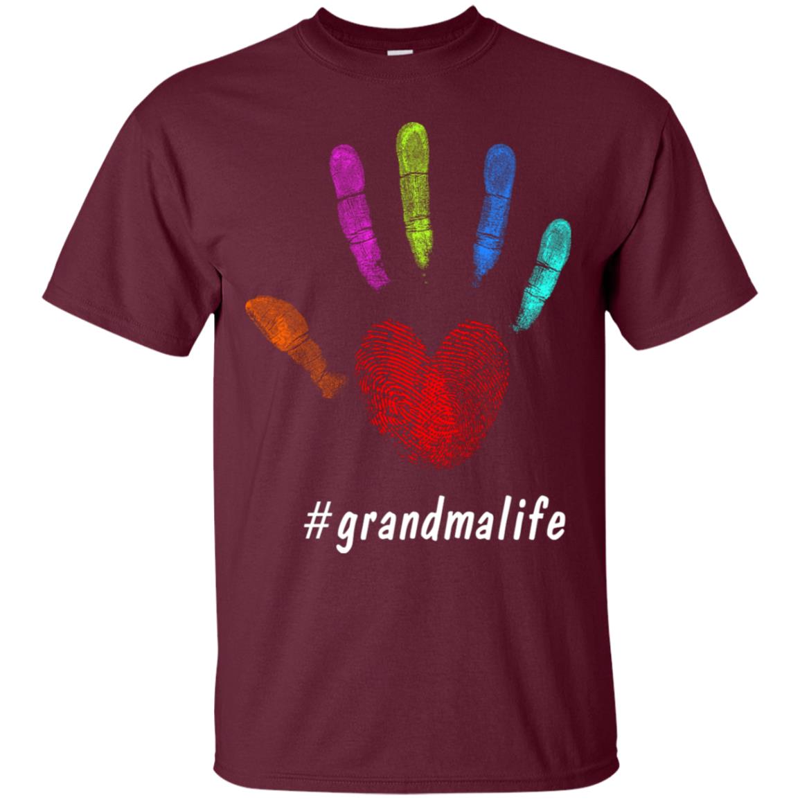 Grandma Life Fingerprint Heart Hand Grandmom Grandmother Shirt Maroon