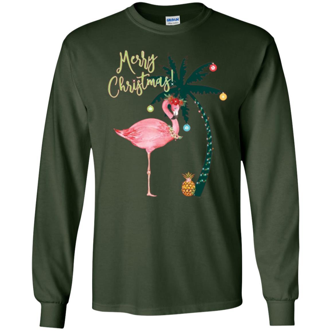 Christmas T-shirt Flamingo Merry Christmas Forest Green