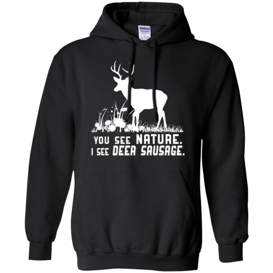 Funny Hunting T-shirt You See Nature I See Deer Sausage Black