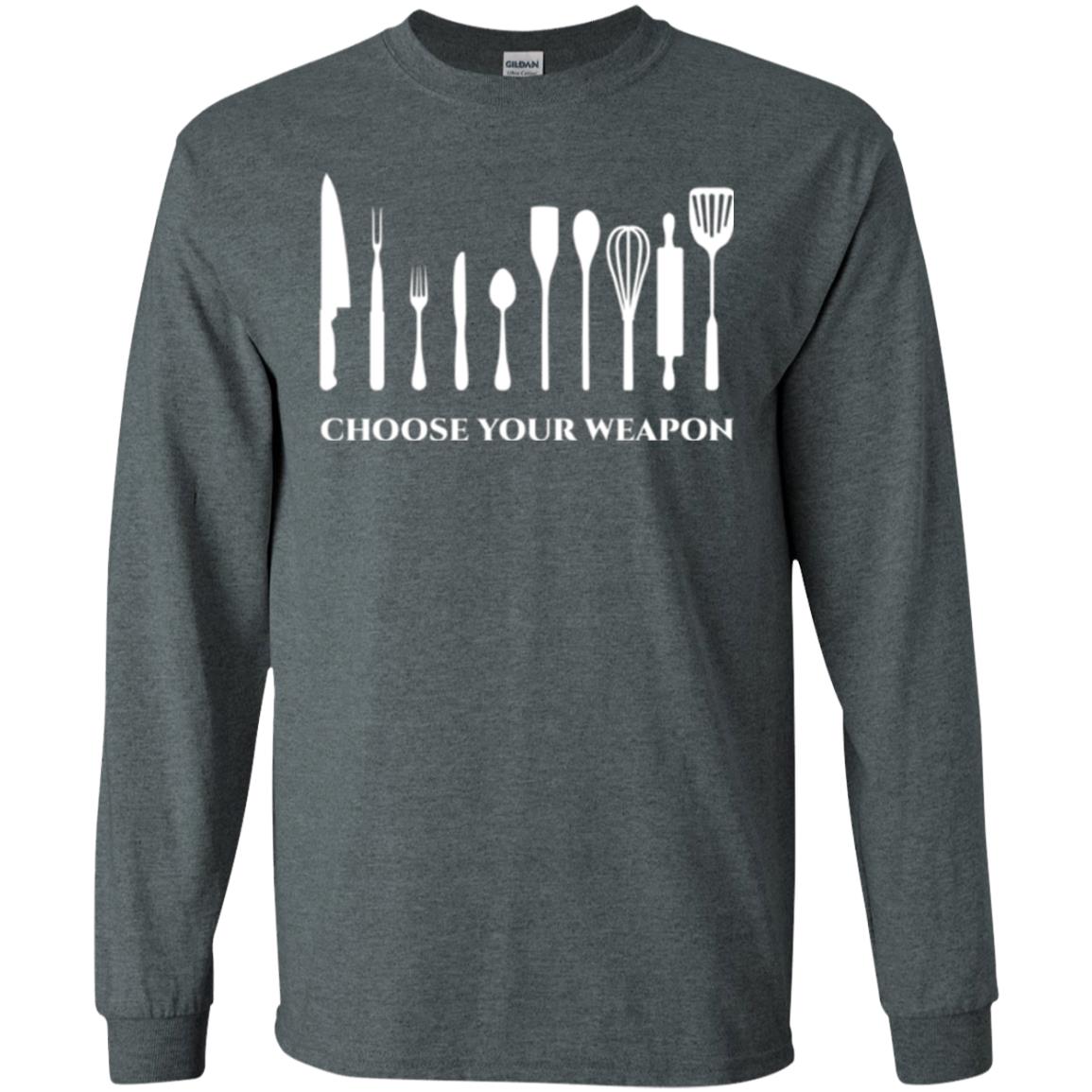 Chef Kitchen Cutlery T-shirt Choose Your Weapon Dark Heather