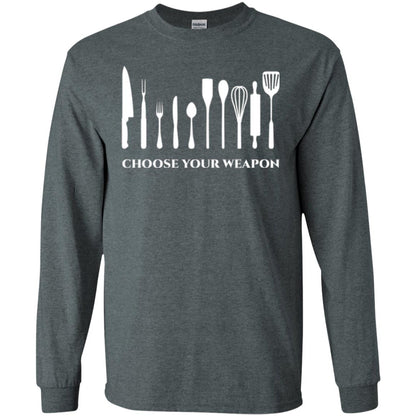 Chef Kitchen Cutlery T-shirt Choose Your Weapon Dark Heather