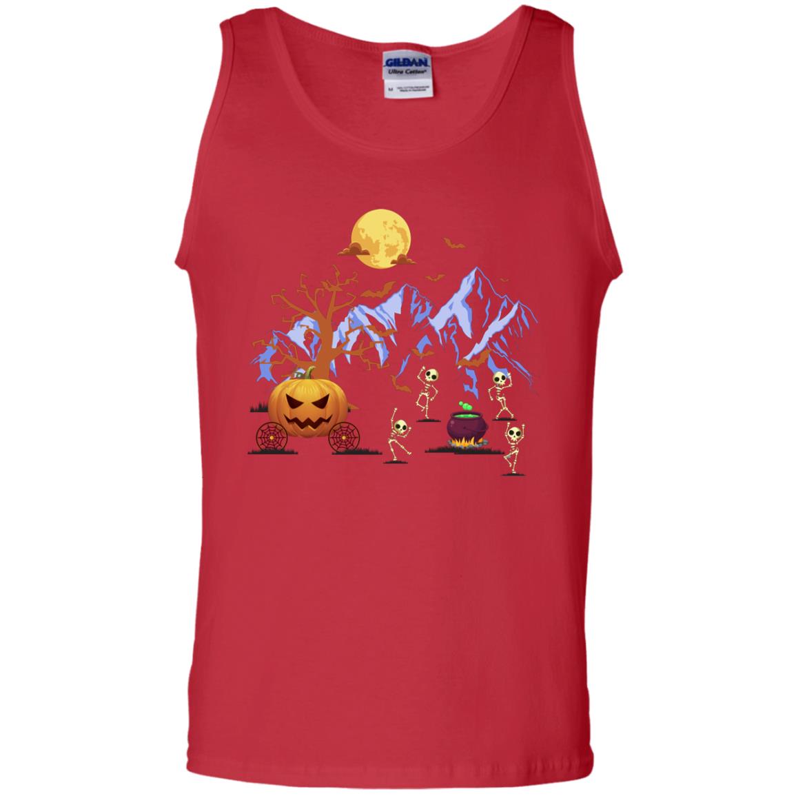 Dancing Skeleton With Pumpkin Funny Halloween Gift Shirt Red