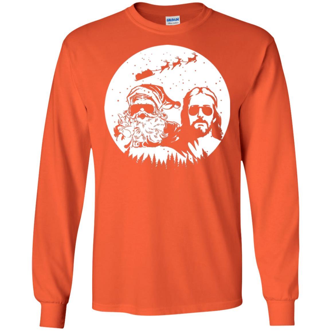 Christmas T-shirt Jesus And Santa Claus Orange
