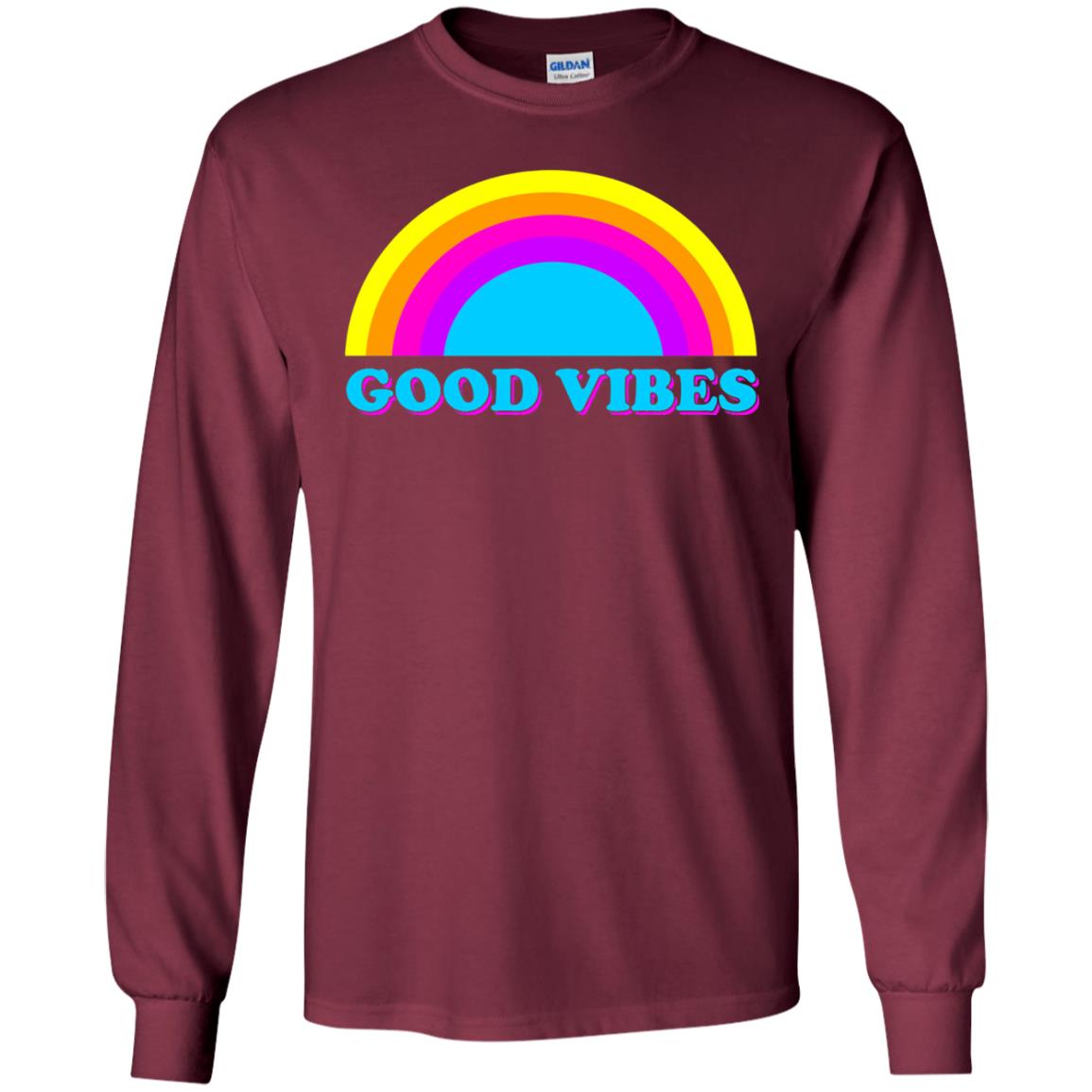 Rainbow Groovy Good Vibes T-shirt Maroon