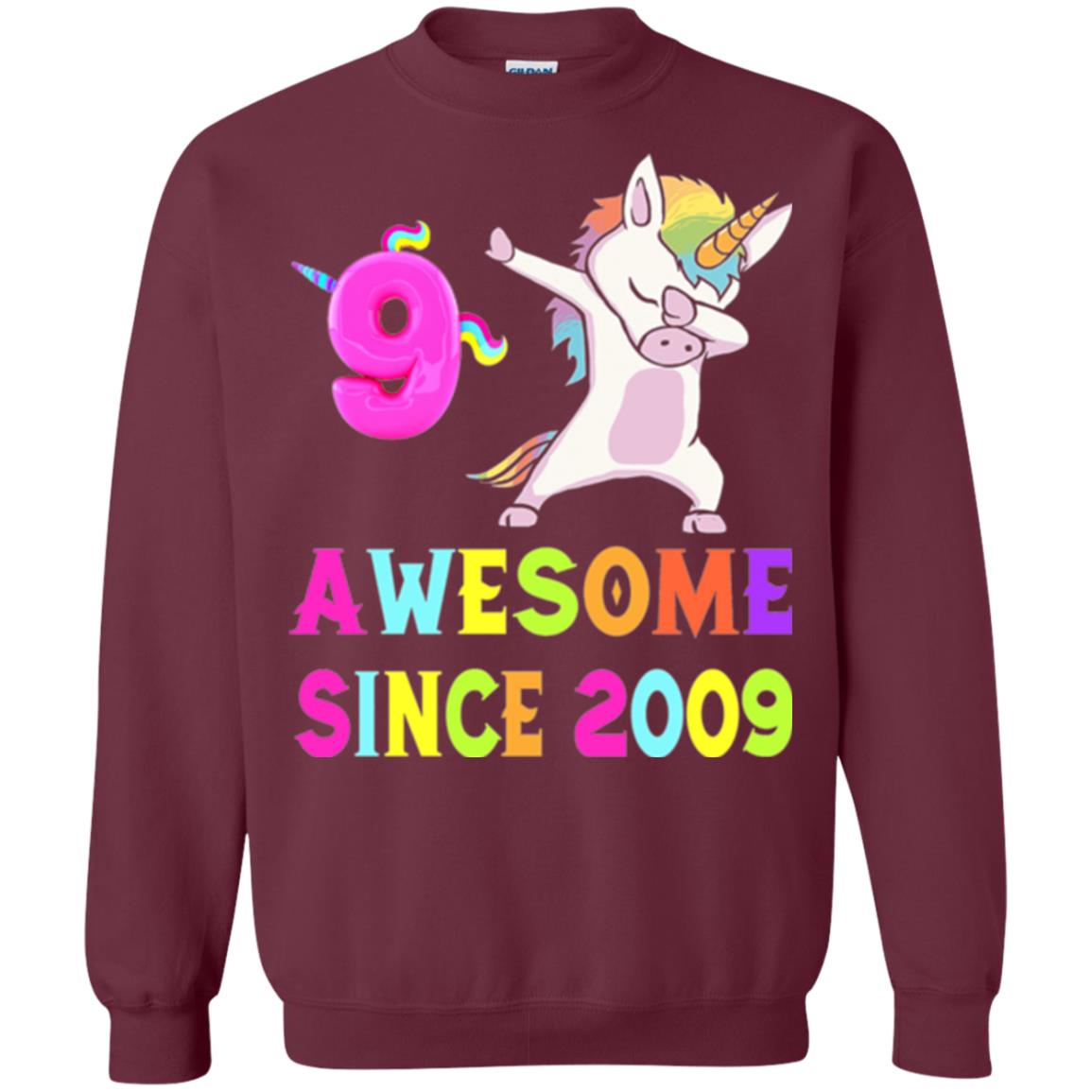 9th Birthday T-shirt Unicorn Dabbing Awesome Since 2009 Maroon