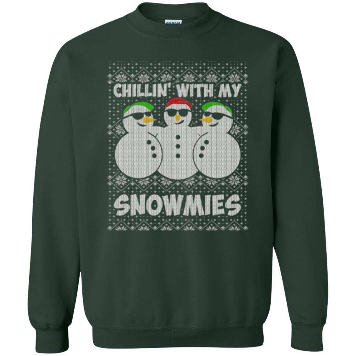 Christmas T-shirt Chillin With My Snowmies Forest Green