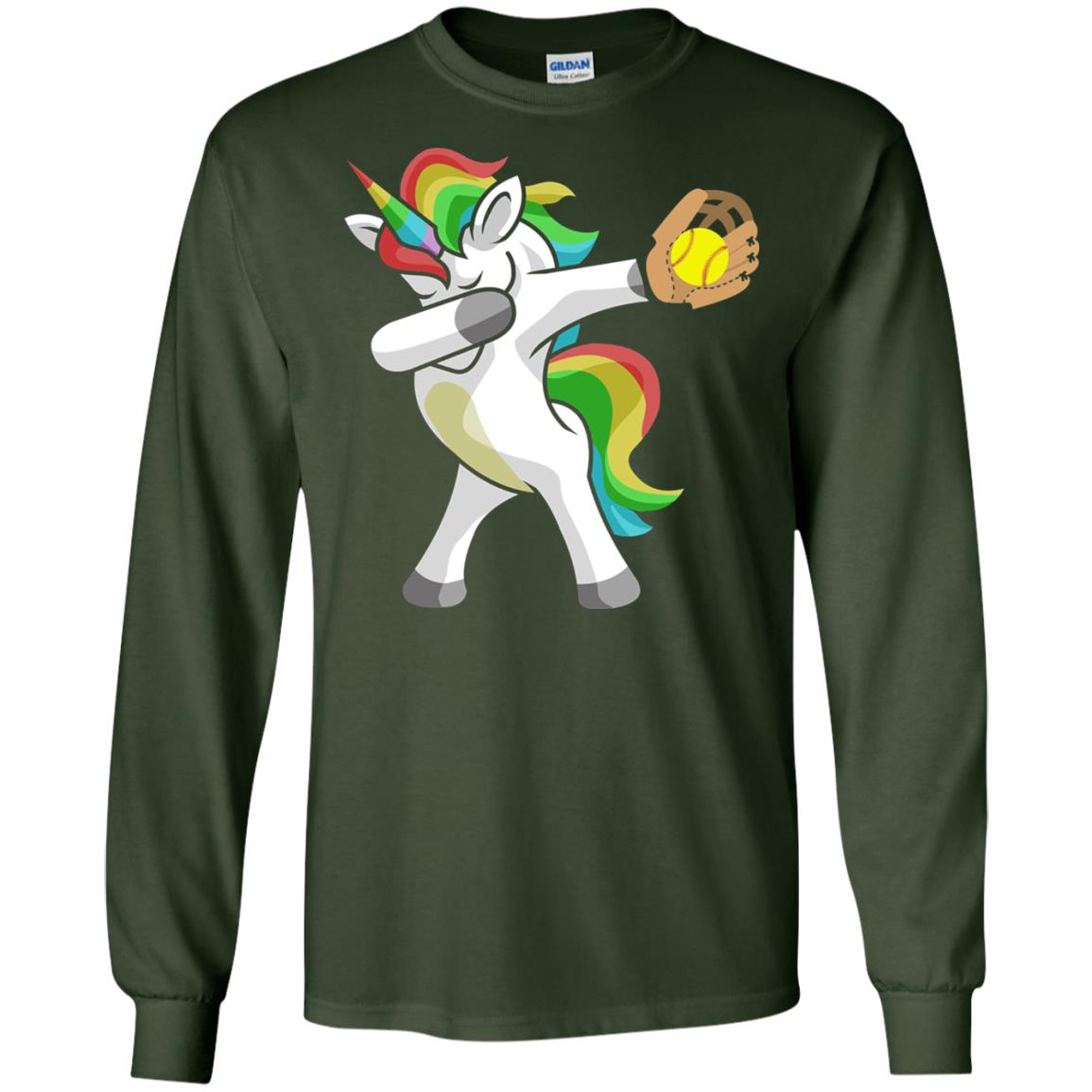 Dabbing Unicorn Softball T-shirt Funny Dabbing Forest Green